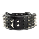 Hunde Lederhalsband mit Spitzen Nieten 7,5cm Breit Weiß M 45-53cm