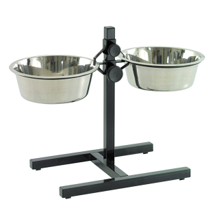 Twin Feeder Support en H avec écuelles en inox - Réglable