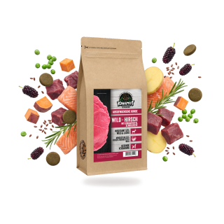 Premium Hundefutter Wild-Hirsch mit Süßkartoffel & Maulbeere